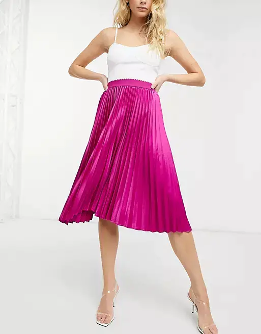 Outrageous Fortune pleated maxi skirt in fuschia print