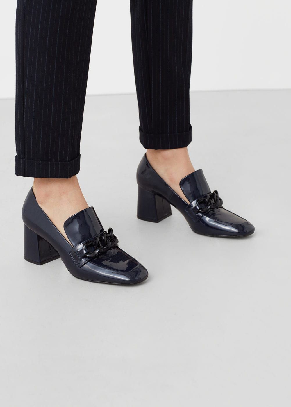 Patent heeled loafers