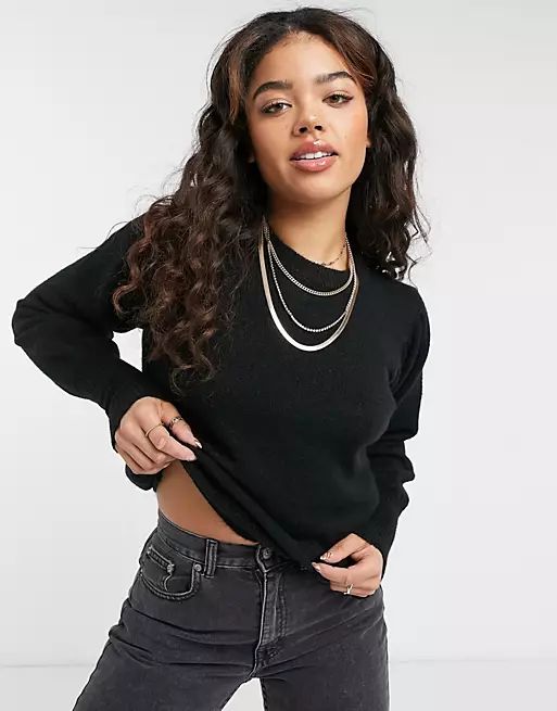 Pieces jumper with puff sleeves and deep cuffs in black