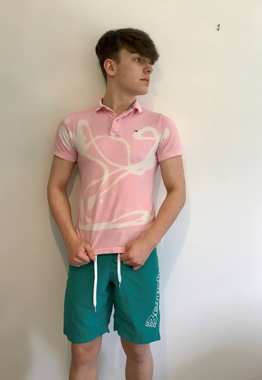 Pink acid wash overdye Tommy denim 90s polo shirt