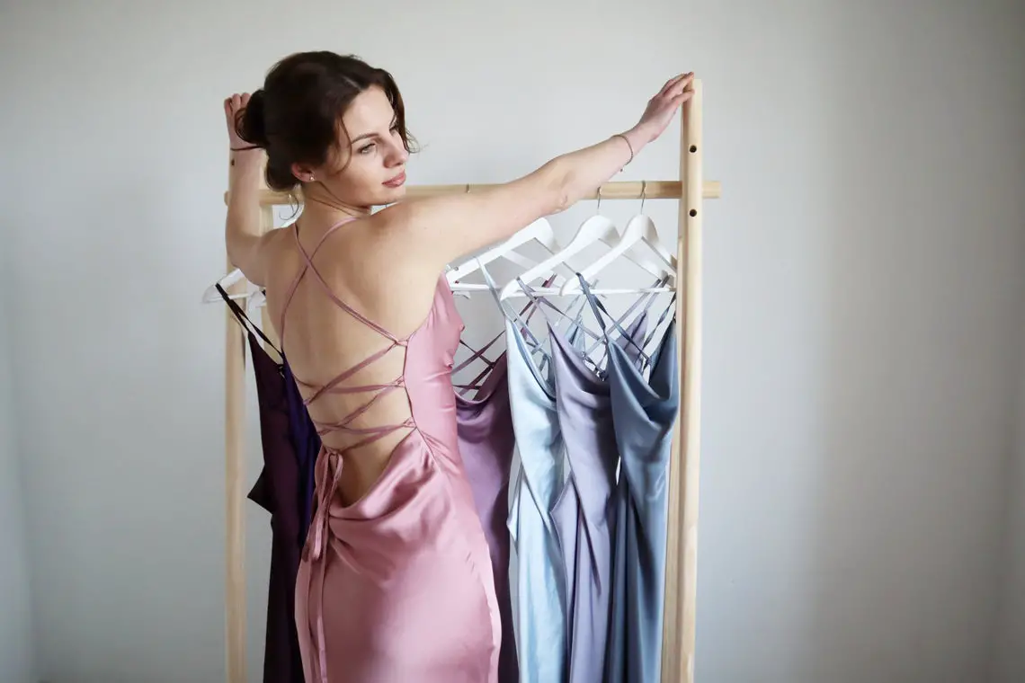 Powder silk slip dress cowl neck Rose pink midi dress bare shoulders and open back Dress for bridesmaid Satin dress for special occasions
