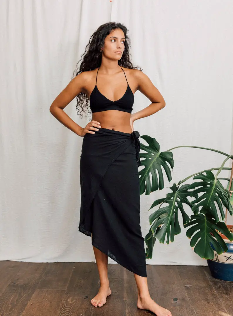 Raw cotton Black Wrap skirt