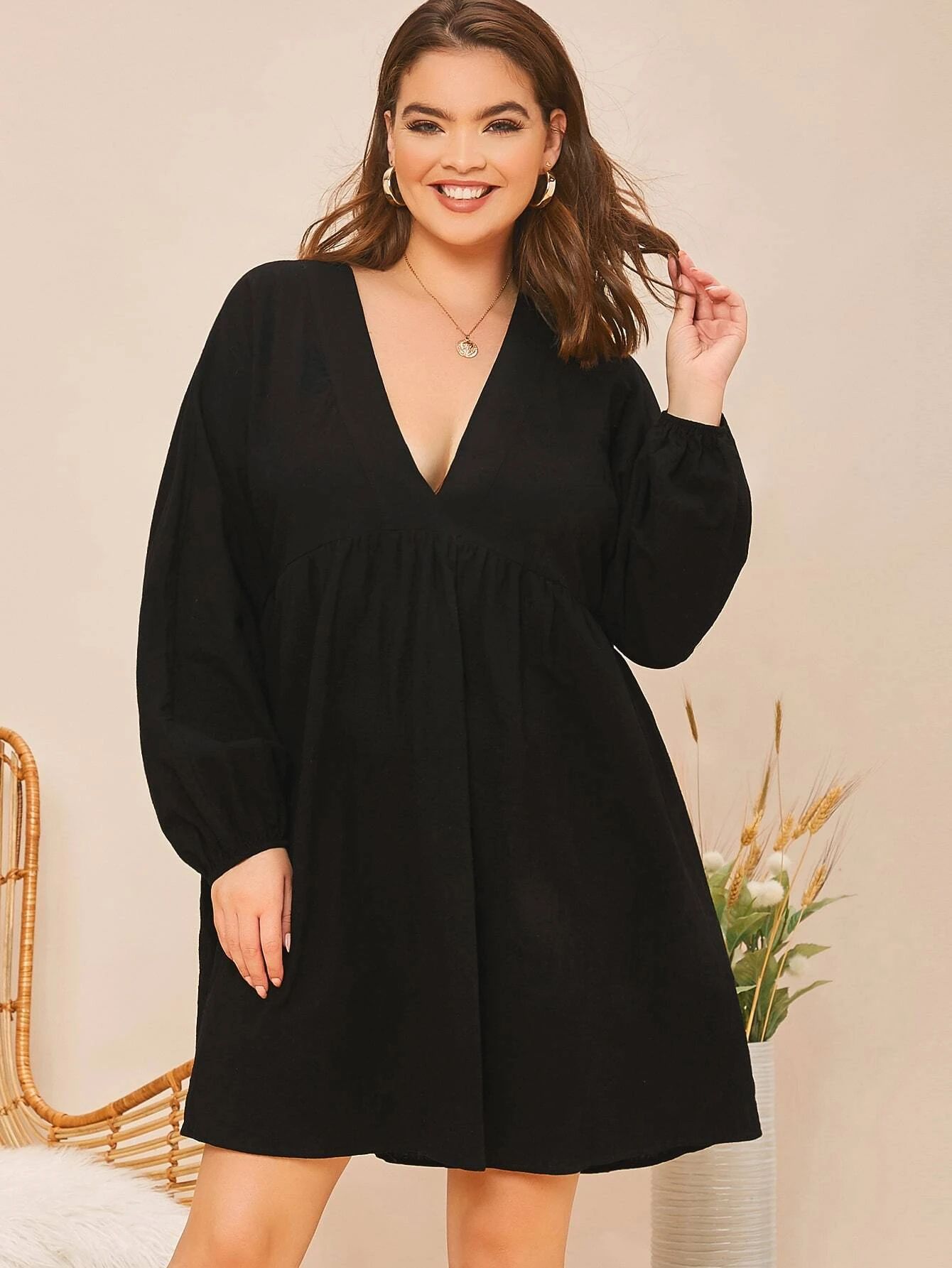 plus size midi smock dress