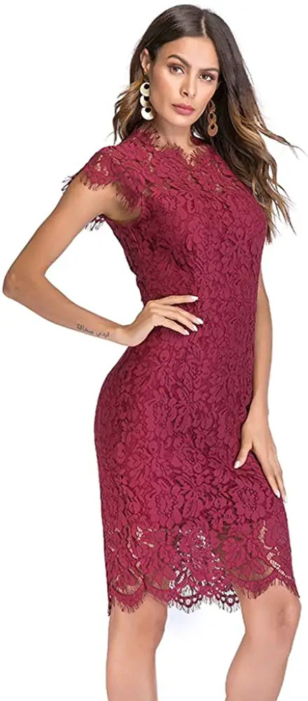 Taigood Womens Elegant Lace Pencil Dress Sleeveless Vintage Lace Hollow Slim Formal Evening Cocktail Party Midi Dress
