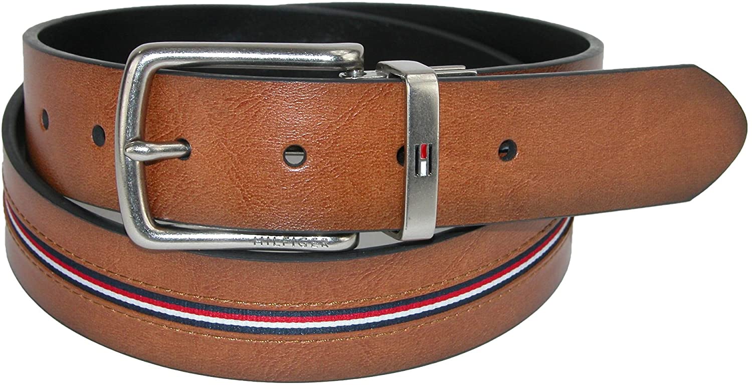 Tommy Hilfiger Men's Reversible Jean Belt with Ribbon Inlay