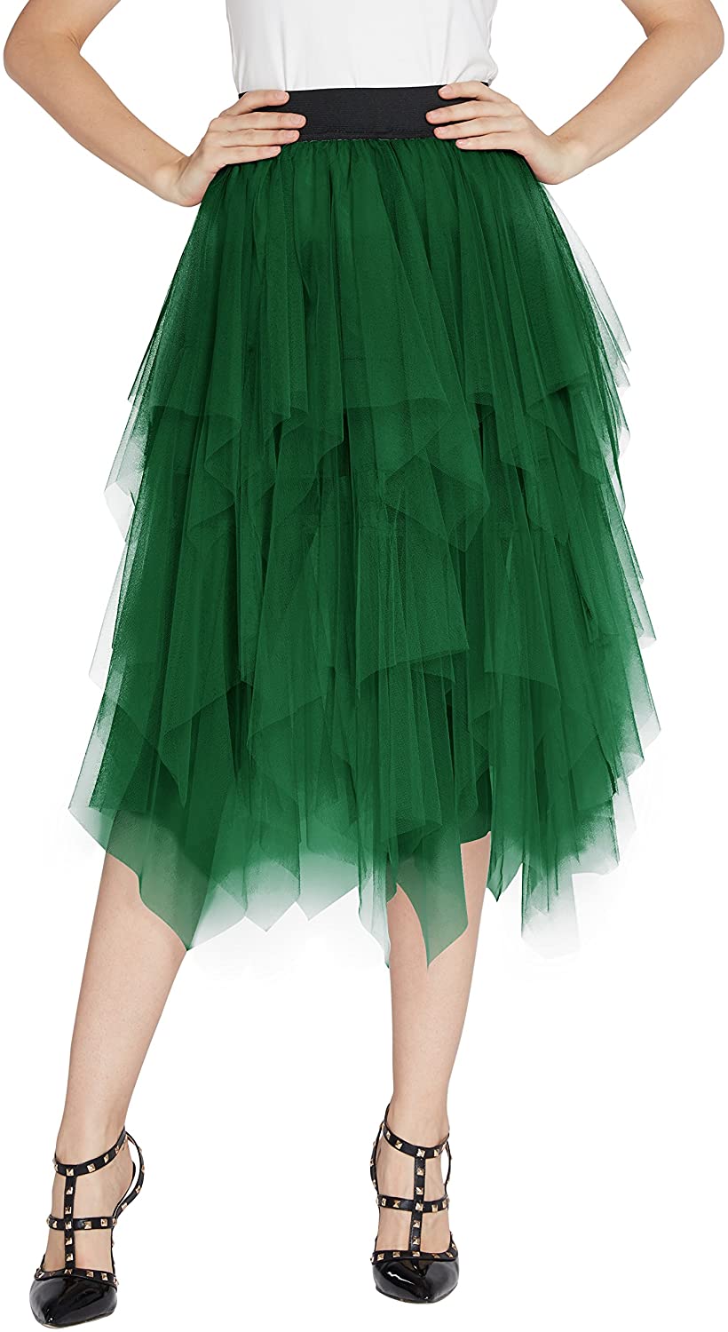 Urban GoCo Women's Mesh Layered Pleated Tulle Skirt