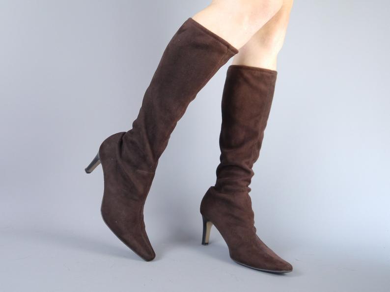 Vintage 90s brown knee high sock boots £30.00