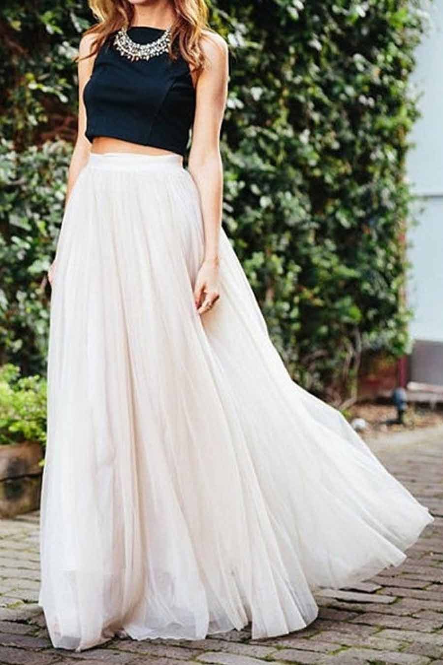 White High Waist Mesh Maxi Bubble Skirt