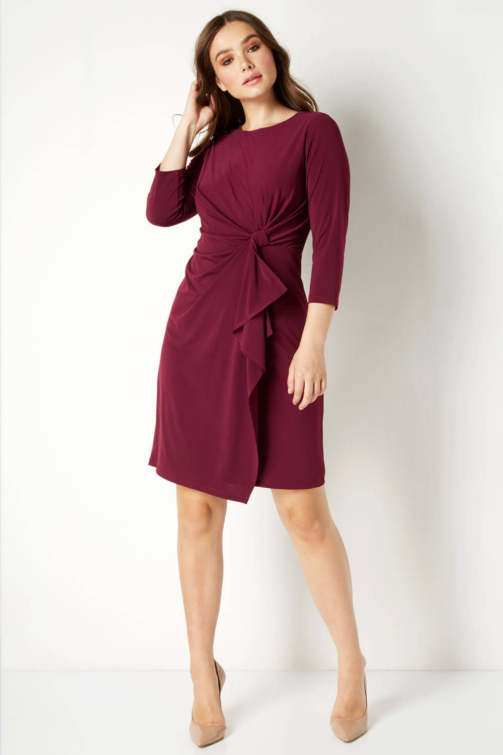 Wine Twist Front Detail Dress