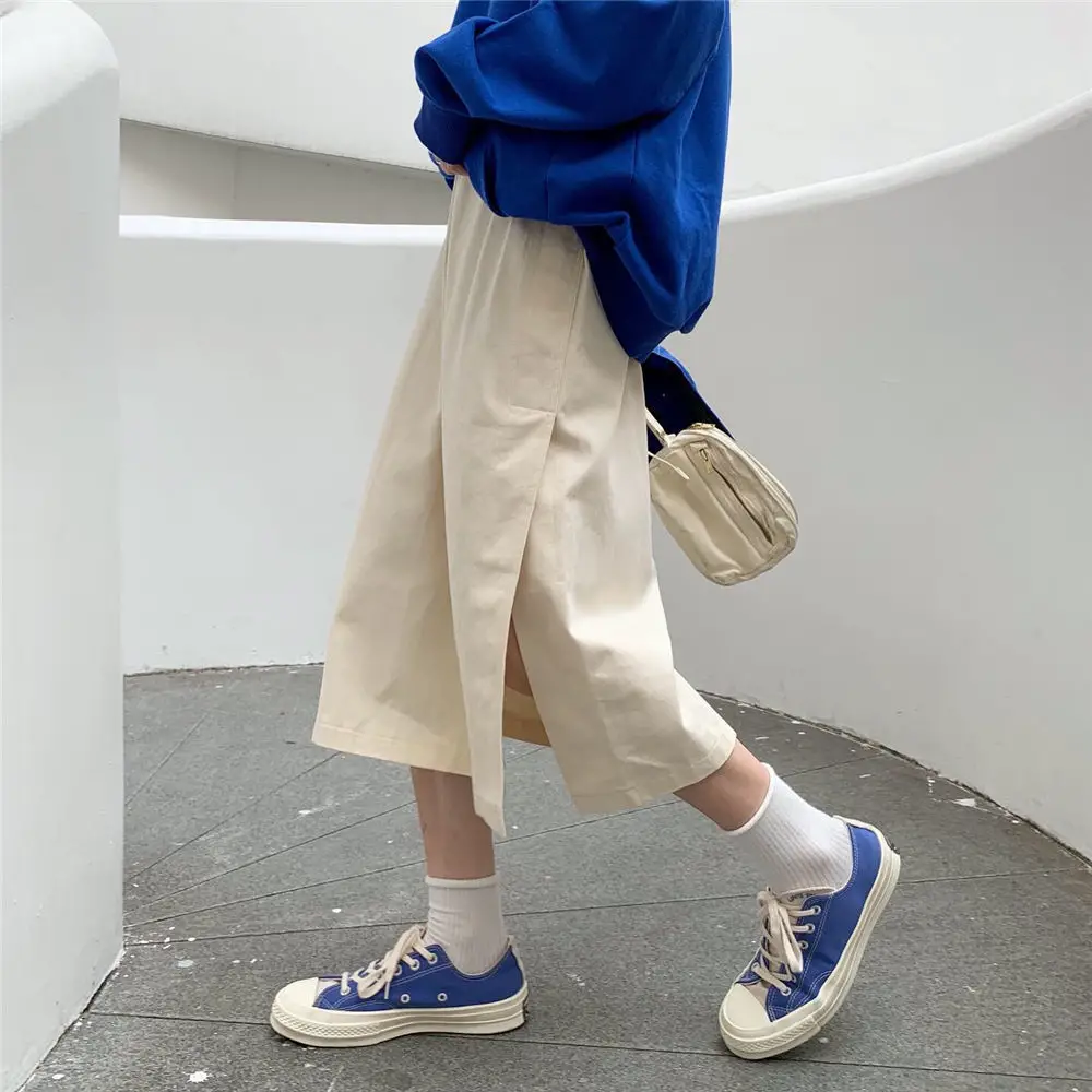 Women Cargo Chic Harajuku Retro Side-slit College Girls Long Skirt