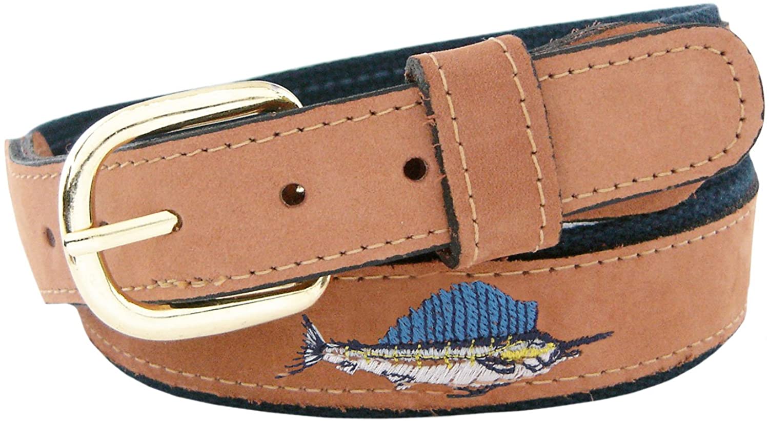 ZEP-PRO Men's Tan Leather Embroidered Sailfish Belt