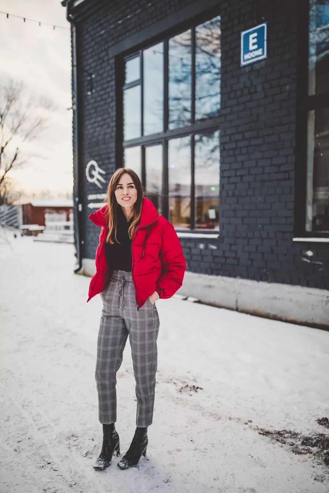 Gingham Pants with Puffer Jacket