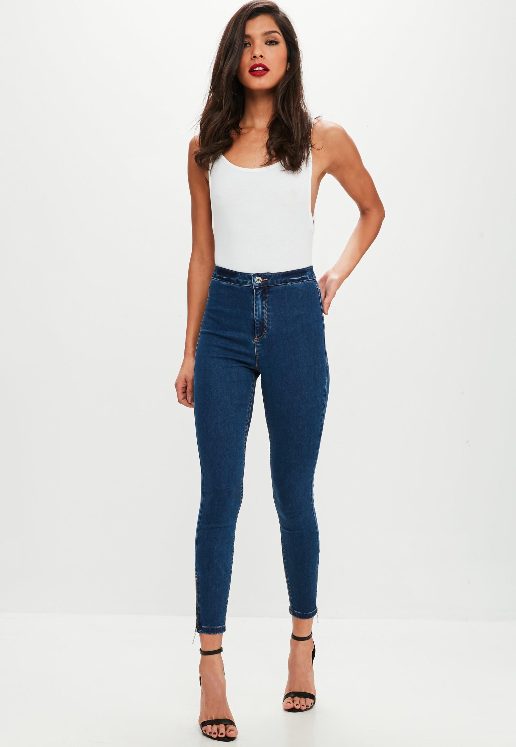 blue high waist ankle jeans