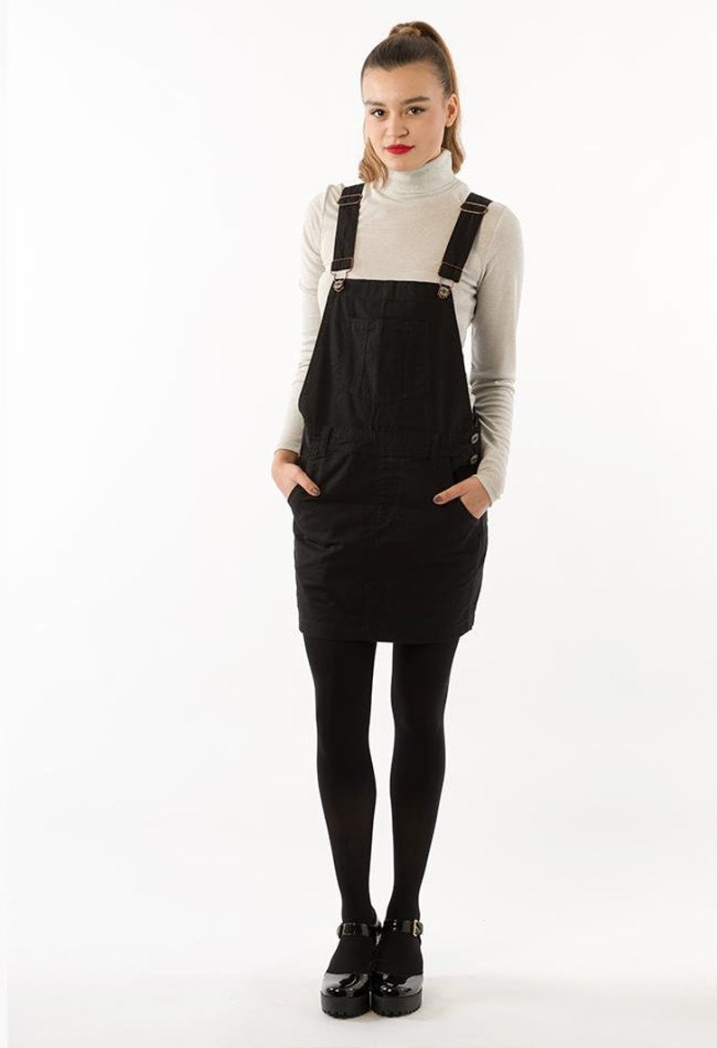 Black Denim Dungaree Dress