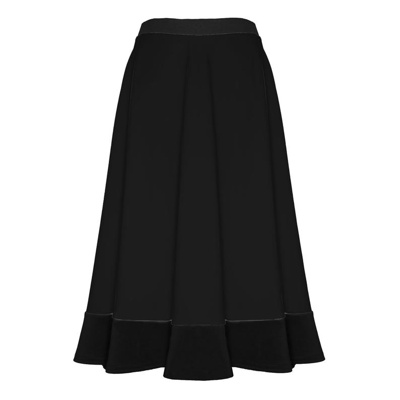 Womens Ladies Mid Length Scuba Stretch Flared Skater Swing Long Midi Skirt