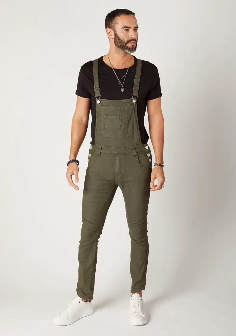 Mens Skinny Fit Dungarees Green