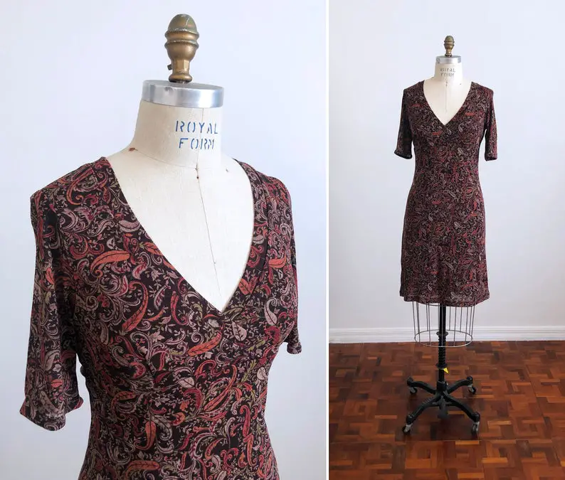 Paisley and Floral V Neck Knit Dress