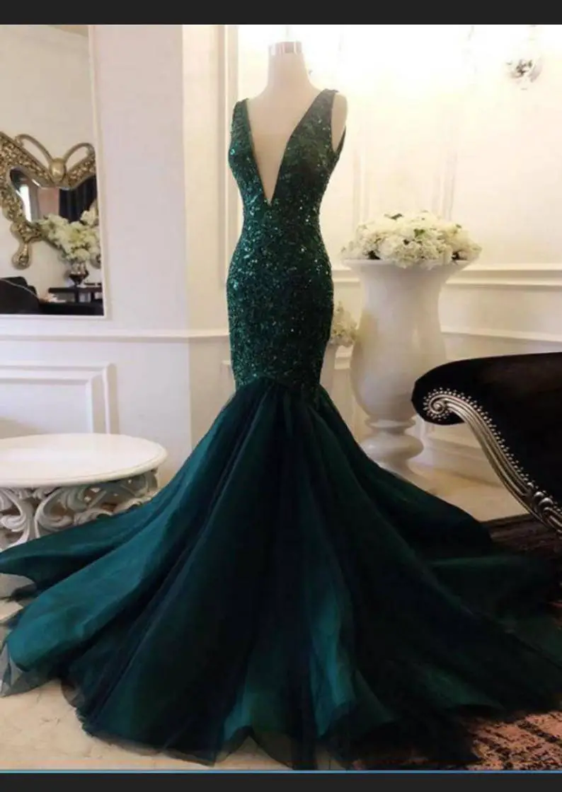 Green sequins mermaid dress