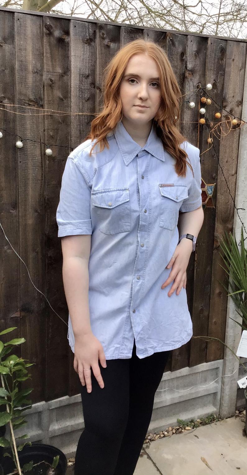 acid wash pale western style shirt large