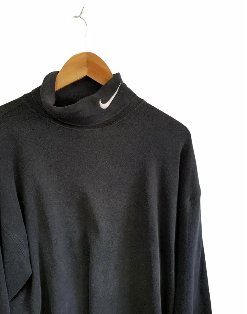 turtleneck sweatshirt embroidery logo vintage fashion style big logo swoosh jumper