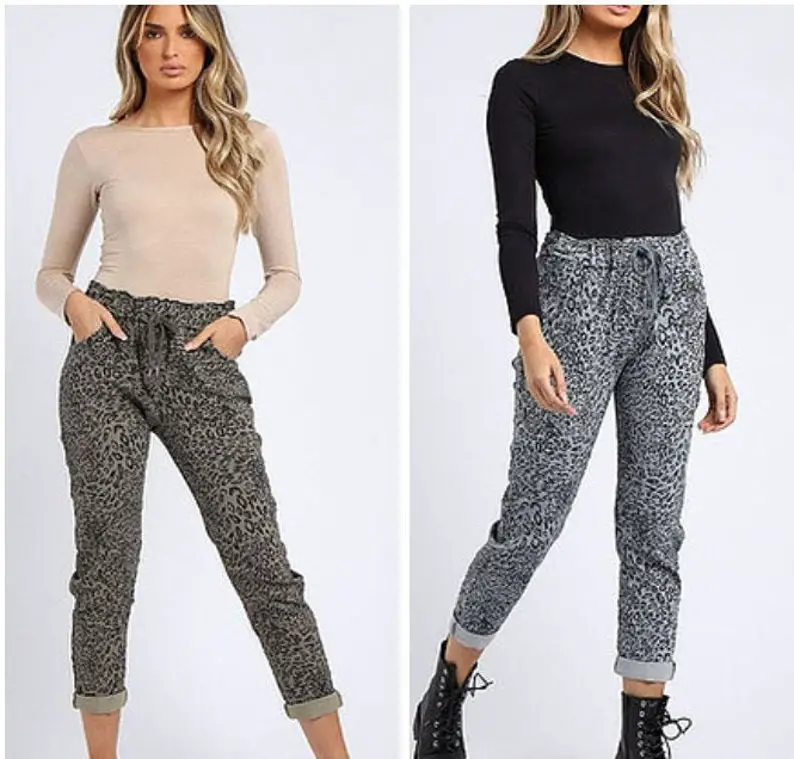 Print Magic Pants Trousers Joggers Capris Comfort Casual One Size Khaki Grey