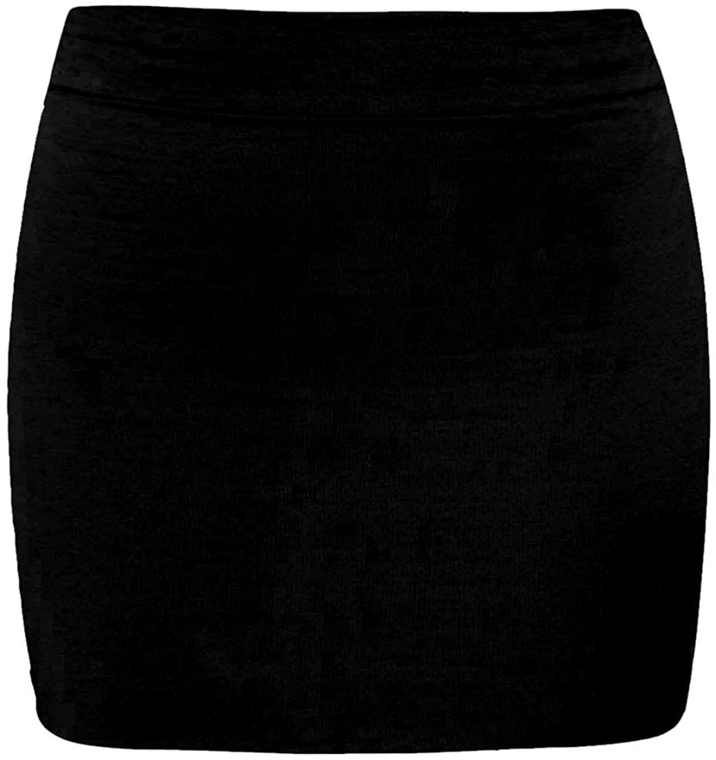 janisramone Womens Ladies Waisted Plain Jersey Summer Bodycon Tube Office Pencil Short Mini Skirt