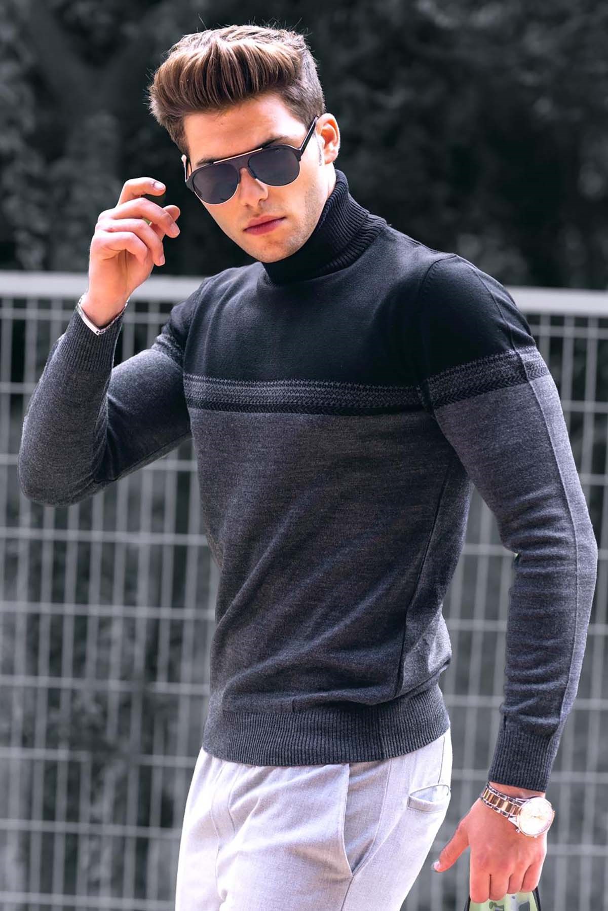 black and grey Turtleneck Jumpers