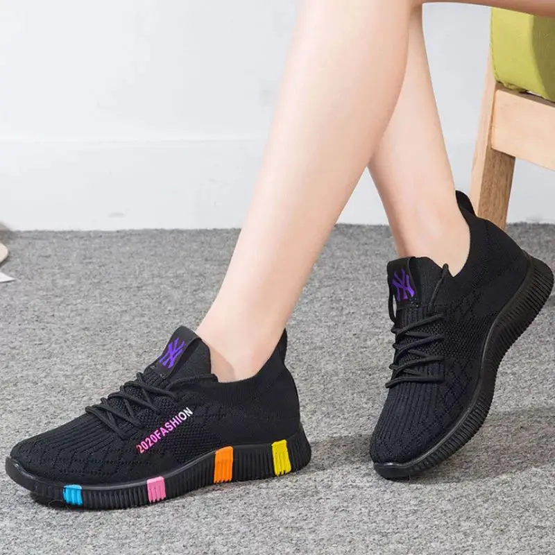 Fashion Black Sneakers For Women Knit Shoes On Platform Non-slip Femme Basket Rainbow Designer Buffalo Shoes Women's Trainers