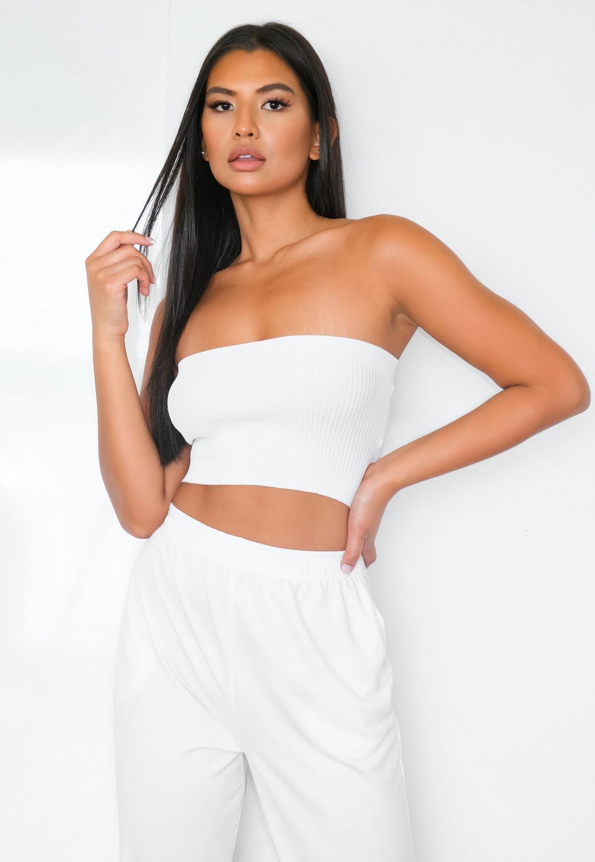 white rib knitted bandeau top