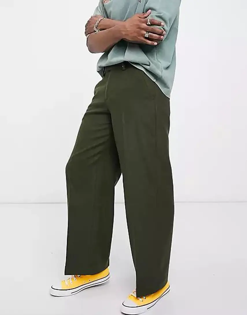 ASOS DESIGN extreme wide leg smart trouser in khaki wool mix
