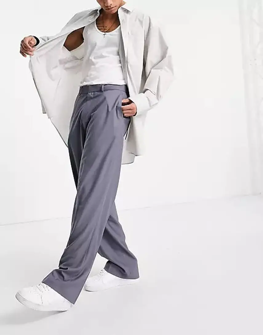 ASOS DESIGN wide leg smart trousers in grey herringbone