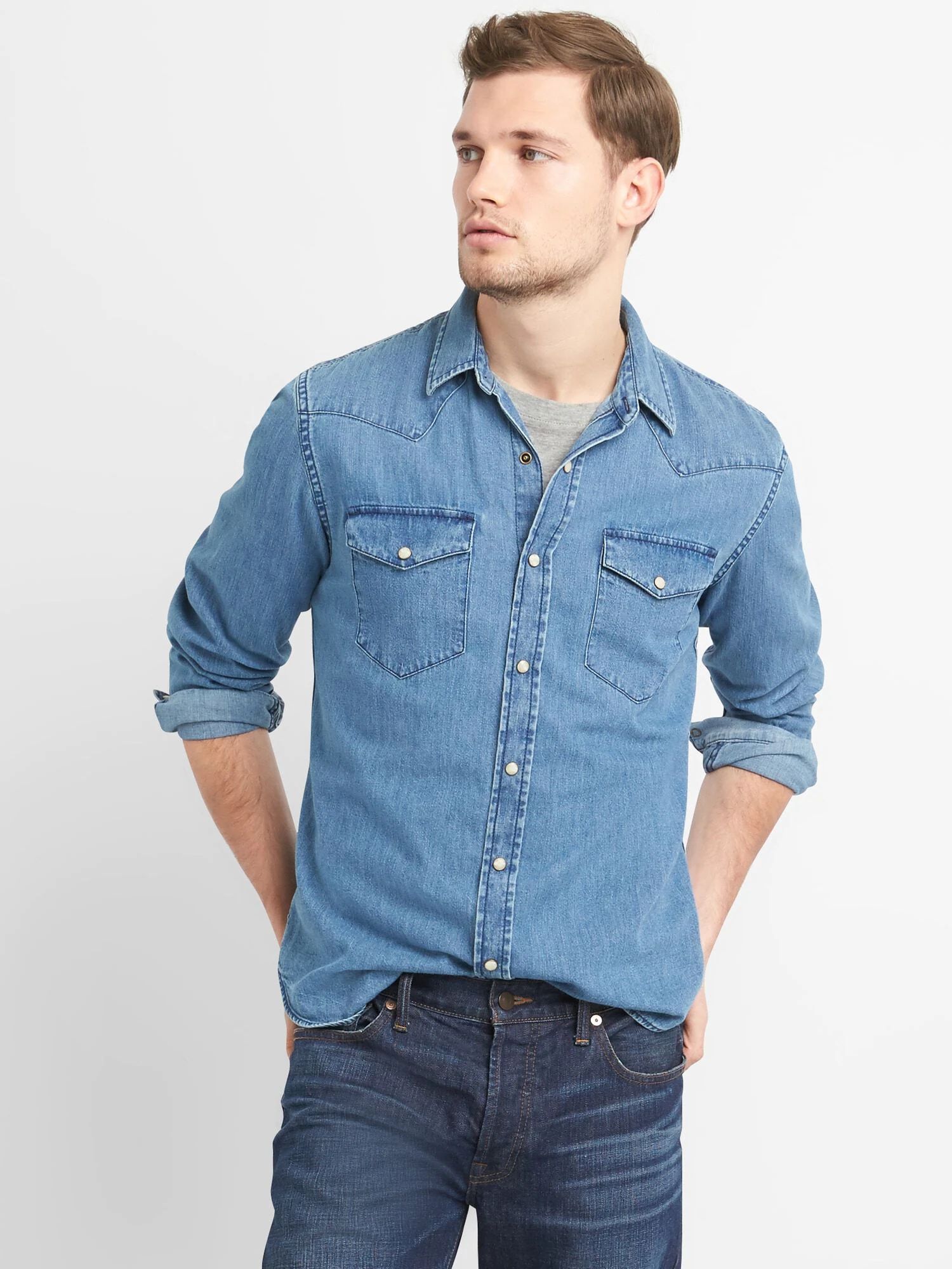 Denim Western Shirt in Slim Fit