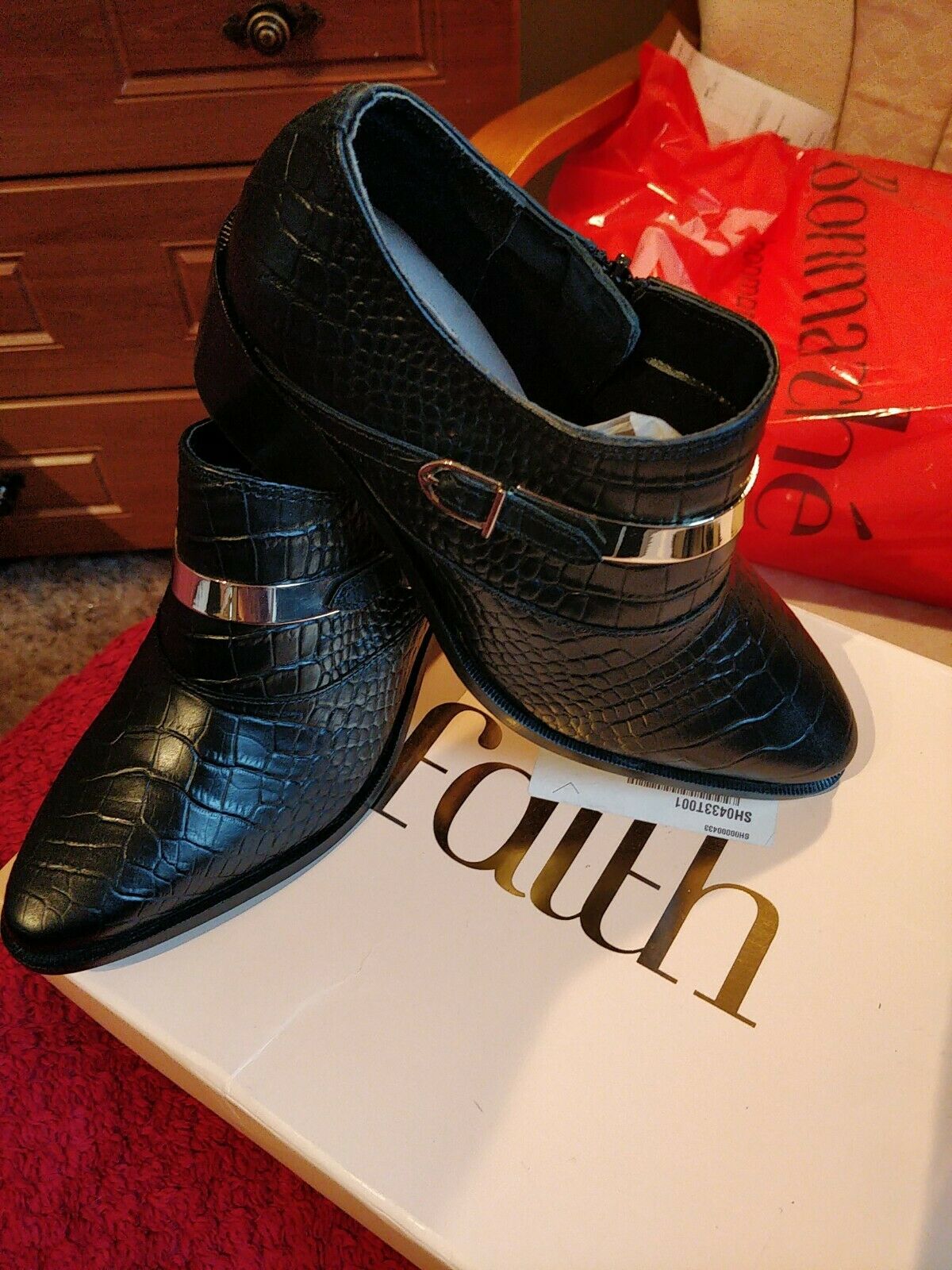 FAITH Brand New Black Crocodile Ankle Boots Size 3
