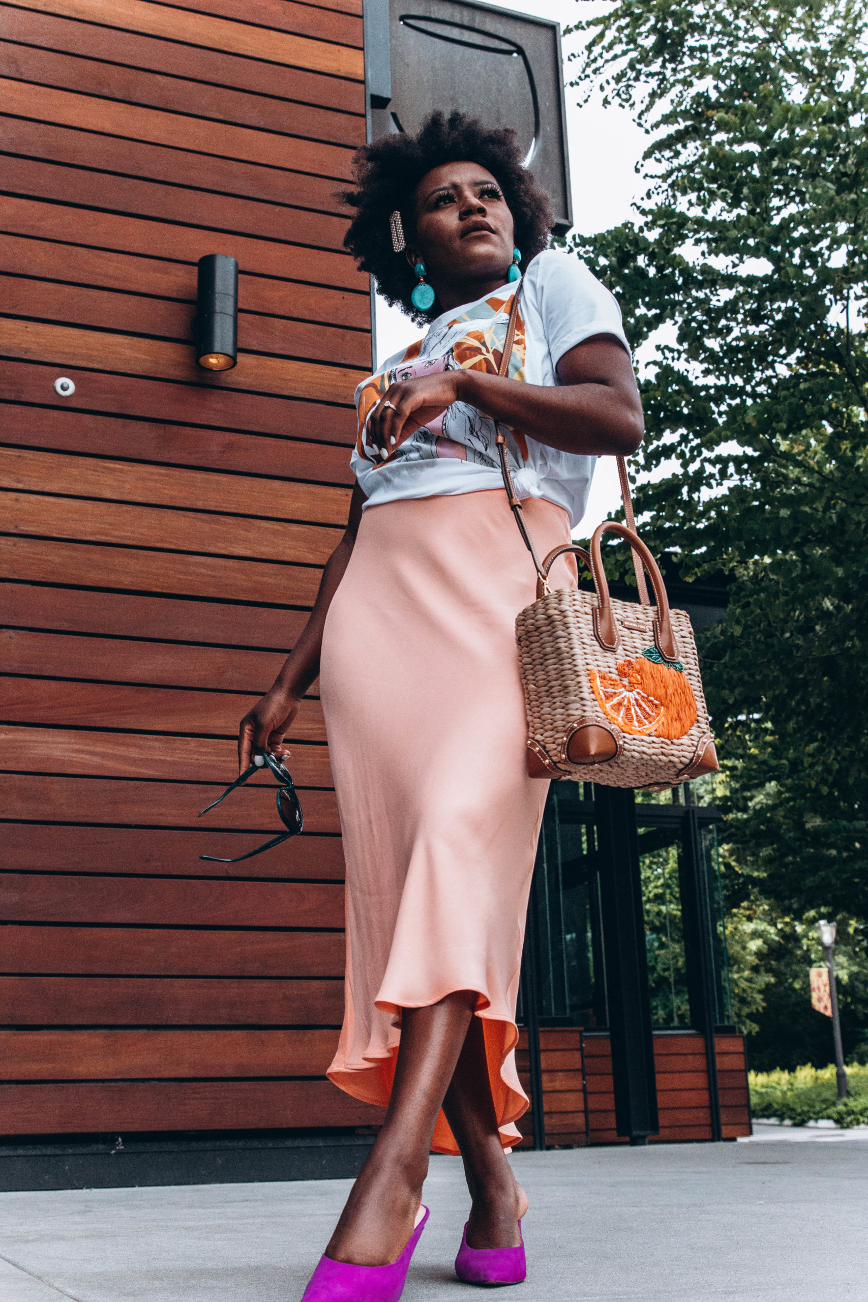 casual printed shirt on top of your slip skirt
