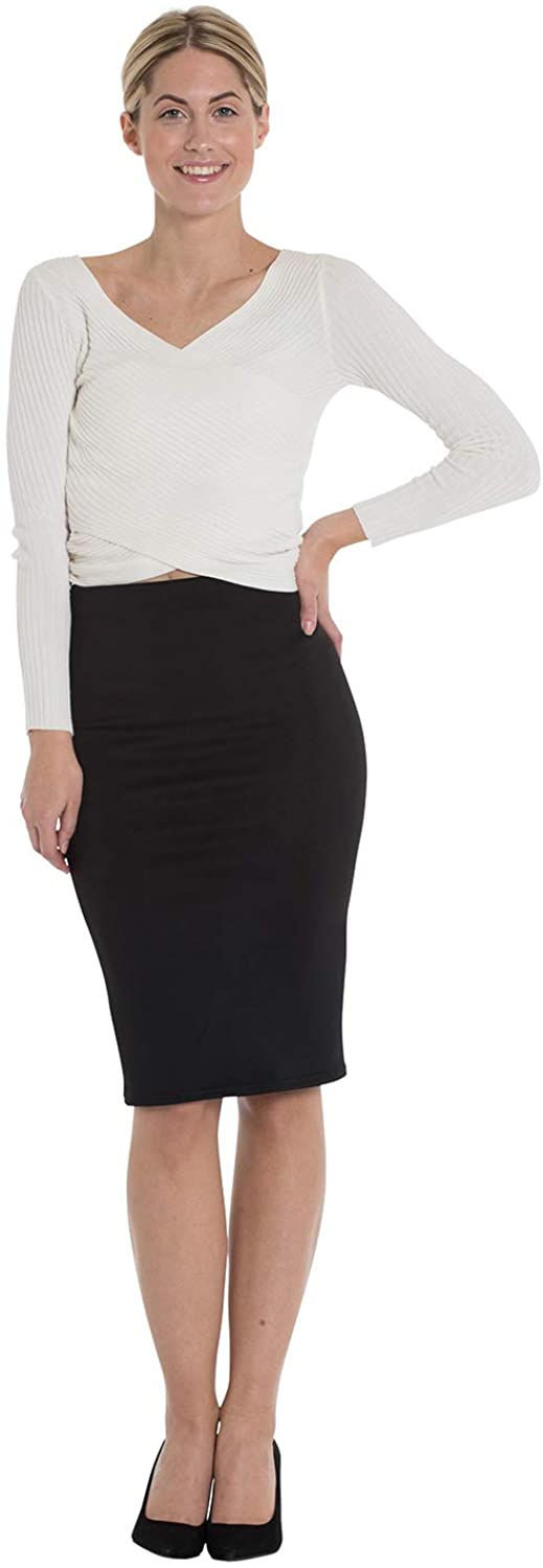 Marc Olivier Women’s Pencil Skirt - a Tube/midi Skirt with an Elasticated Waist. Bodycon, Knee Length Design Perfect for The Office. in Black, Navy, Burgundy, Cream, Available in Plus Sizes