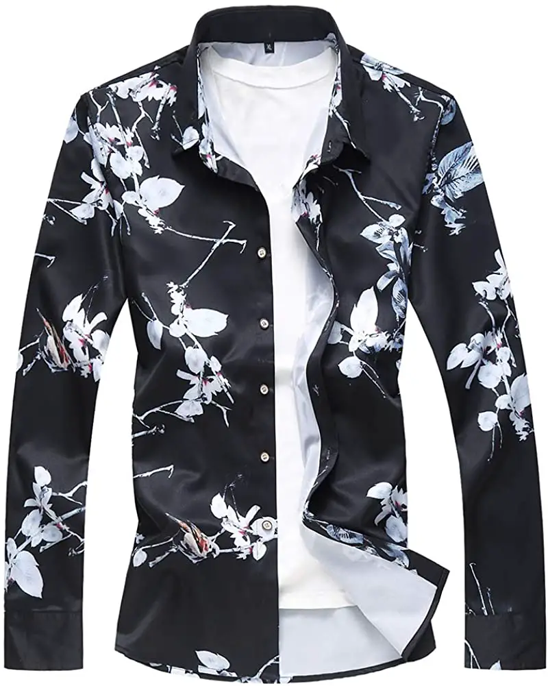 Mens Floral Shirt Casual Long Sleeve Summer Shirts Fancy Prints Pattern Tops Tee