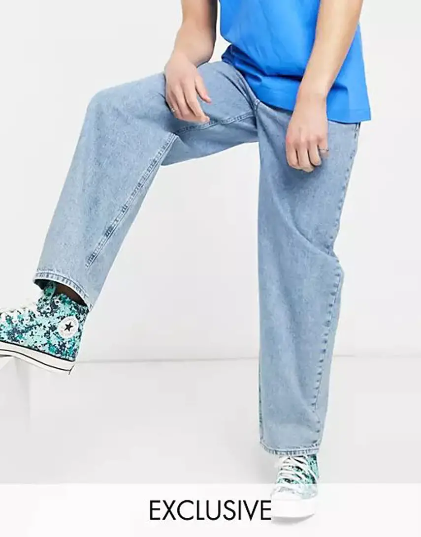 Reclaimed Vintage inspired 90's baggy jean in mid stone blue sustainable wash