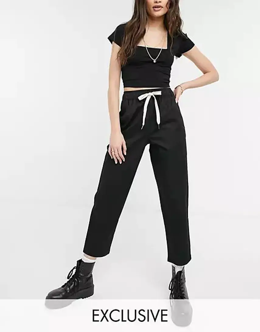 Reclaimed vintage cropped relaxed trouser in black