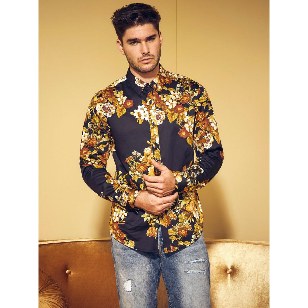 Shirts | Guess Mens Luxe Los Angeles Floral Shirt Lost Angels Print