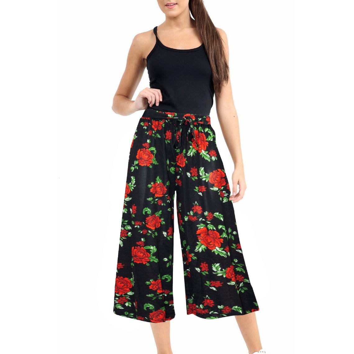 Womens Ladies Floral Printed Trouser Wide Leg Baggy Flared Pant Leggings Palazzo