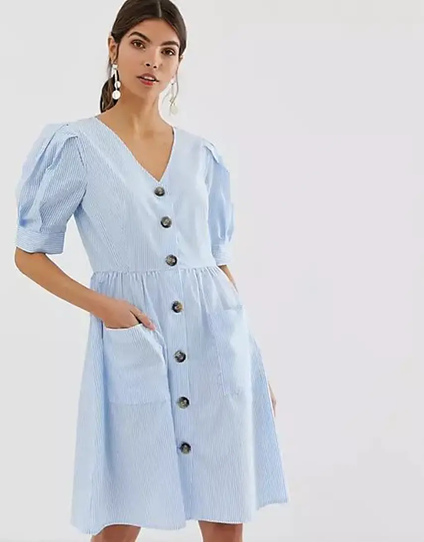 Y.A.S button down organic cotton smock dress with volume sleeve