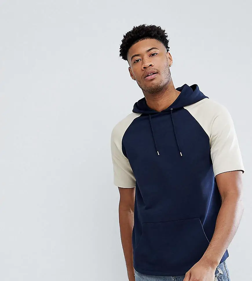 short sleeve hoodie and navy jeans