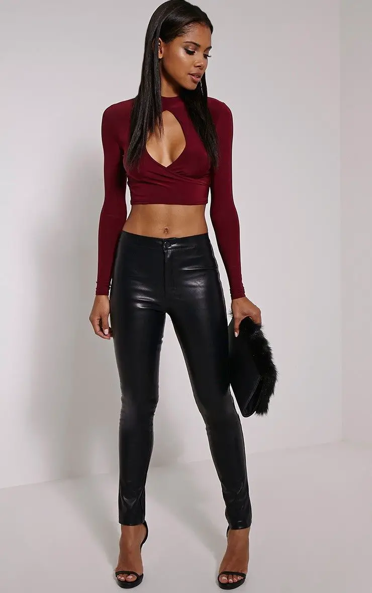 Women Leather Pants with Crop Top