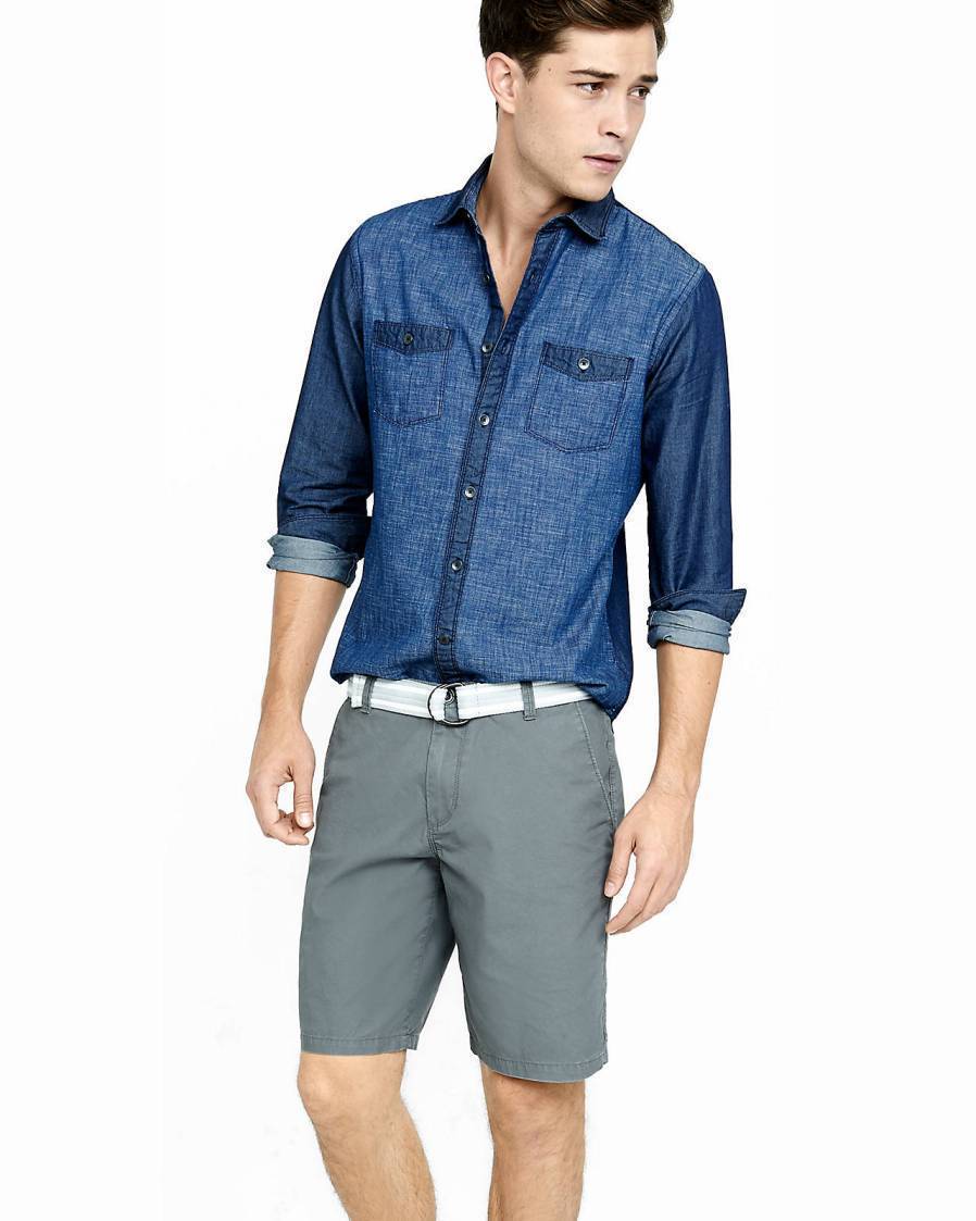 Stretch denim shirt with shorts