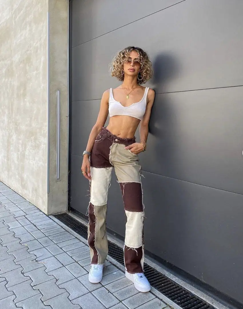 Brown Patchwork Jeans