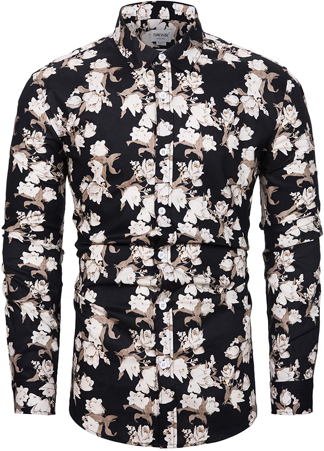 fohemr Mens Floral Shirt Casual Button Down Long Sleeve Flower Printed Shirt 100% Cotton