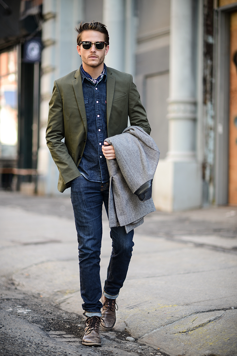 Stretch denim shirt with a blazer