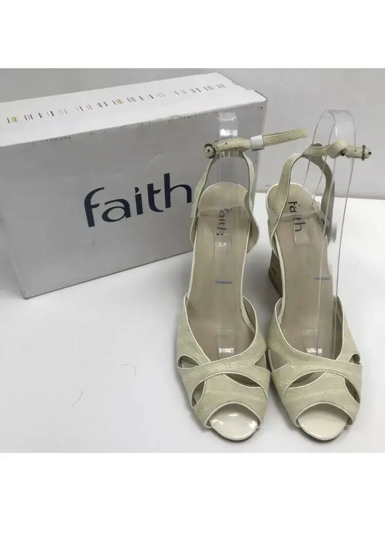 *BNIB* FAITH Women’s Beige Wedged Peep Toe Sandal Shoes Size UK 7 | EU 40 | US 9