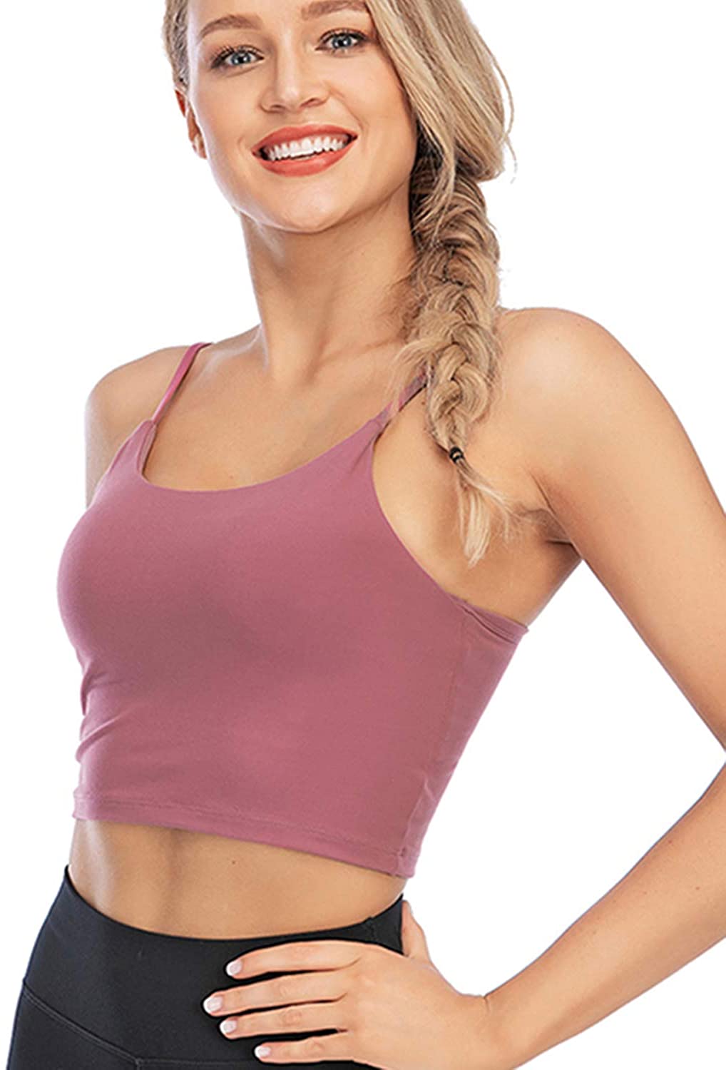 DODOING Women Padded Sports Bra Fitness Workout Running Shirts Yoga Crop Tank Tops Bra Longline Camisole Bras