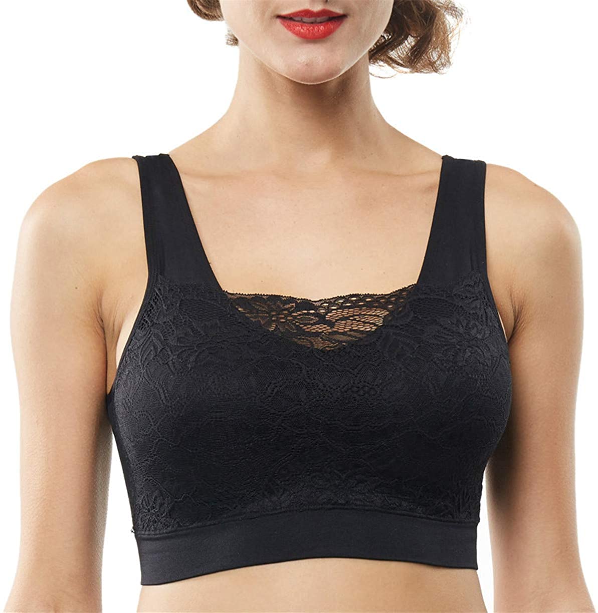 KHAYA Women's Sport Lace Bra Tank Top Removeable Pad Full Coverage Cami Sexy Bralette